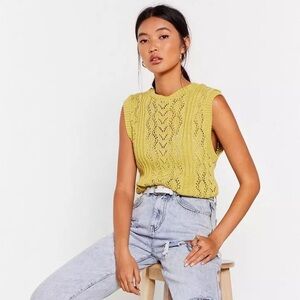 Nasty Gal Pointelle Knit Sweater Vest Clueless Preppy Green Sleeveless Medium